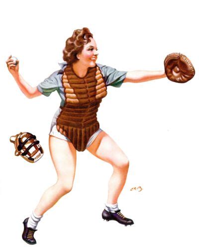 Französische Pinups Bissig Brunette Baseball Catcher Mädchen