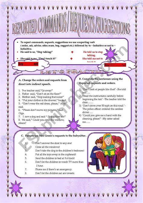 Reported Requests And Orders Esl Worksheet By Nadin