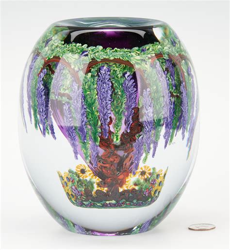 Lot 545 Chris Heilman Art Glass Vase Wisteria And Garden Case Auctions