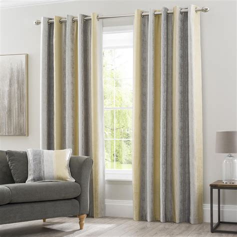 Sadie Stripe Ochre Eyelet Curtains Grey Curtains Living Room Yellow