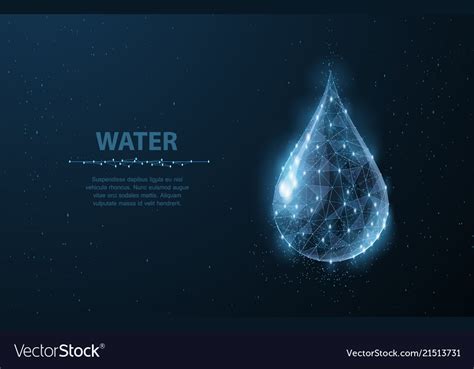Drop Low Poly Wireframe Water On Dark Blue Vector Image