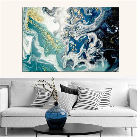 Modern Wall Decor Teal Marble Wall Art Abstract Sea Painting Etsy