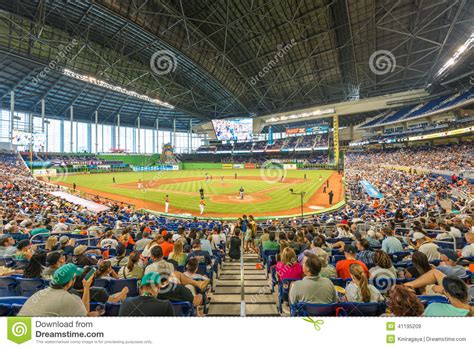 Fans Watching A Baseball Game At The Miami Marlins Stadium