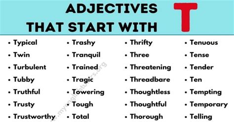 Adjectives That Start With T List Of 80 Common Adjectives Starting