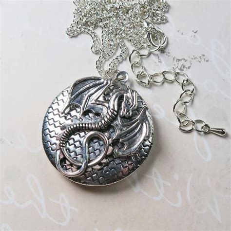 Dragon Locket Necklace Winged Dragon Locket Large Silver Etsy