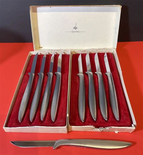 Vintage Mid Century Gerber Miming Legendary Blades Steak Knives Wbox