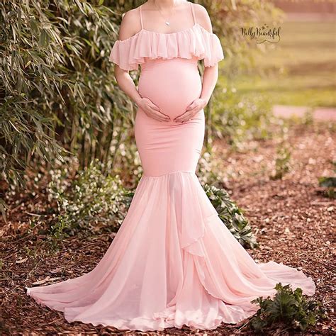 Pregnant Dresses For Photo Shoot Maternity Photography Props Pregnancy Off Shoulder Ruffles Maxi