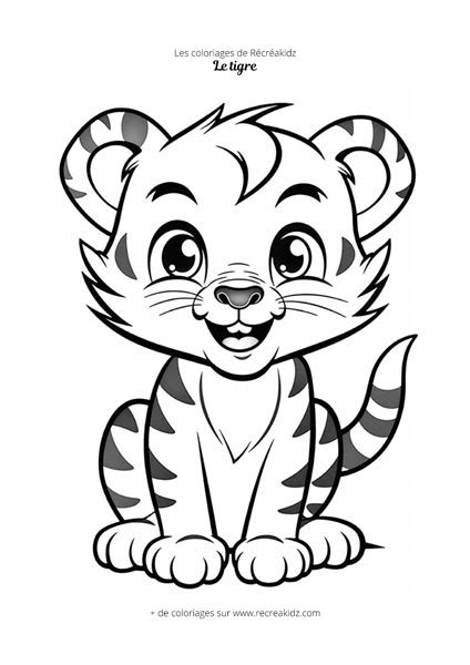 Coloriage tigre mignon Dessin à colorier imprimer en PDF