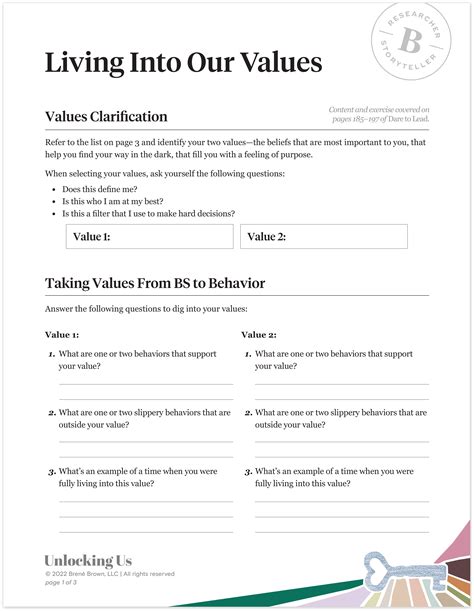 Brene Brown Values Worksheet