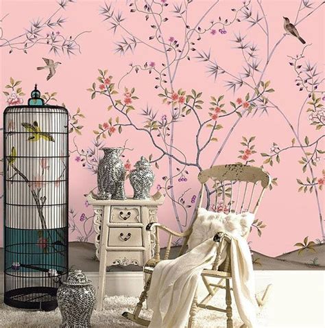 Chinoiserie Floral Pink Wallpaper Removable Wallpapers Chinoiserie