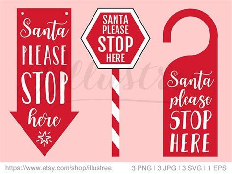 Santa Please Stop Here Sign Door Hanger Diy Digital