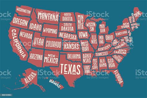 Map of usa with states and cities. Poster Map United States Of America With State Names Stock ...