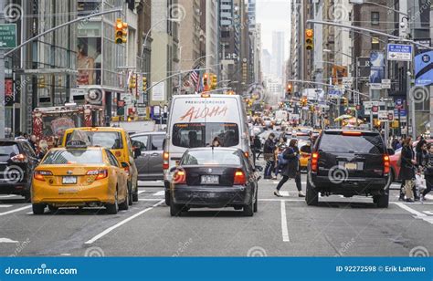 Street Traffic In New York Typical Street View In Manhattan