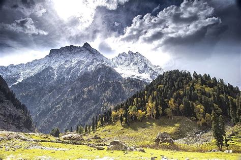 Hd Wallpaper Clouds Fall Forest Grass Kashmir Landscape Mountain