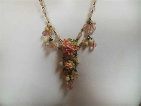 Vintage Signed Colleen Toland Floral Beaded Necklace 21 Long 3787729542