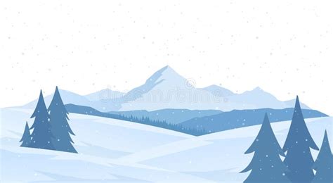 Winter Snowy Flat Cartoon Mountains Landscape With Road Hills And