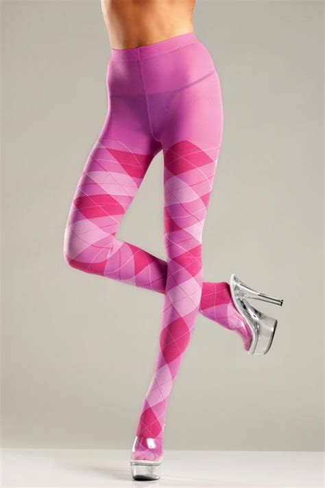 Sexy Argyle Tights Hot Pink Pantyhose Hosiery Stockings Plus Or Regular