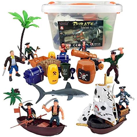 Playsets Liberty Imports Bucket Of Pirate Action Figures With Boat