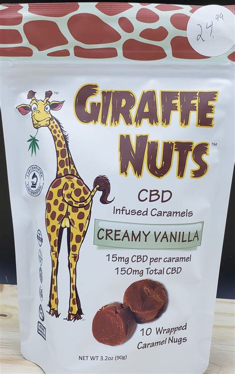 Giraffe Nuts Infused Caramels Creamy Vanilla 15mg Hemp Cbd Per Piece 10 Pieces