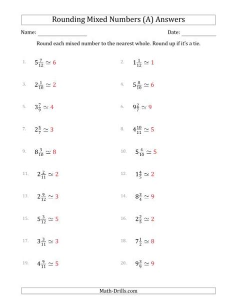 Mixed Rounding Numbers Worksheets