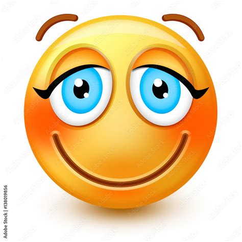 Cute Blushing Face Emoticon Or 3d Smiley Emoji With Embarassed Eyes
