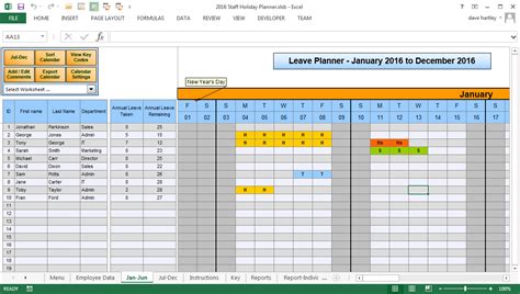 staff holiday planner template  excel printable