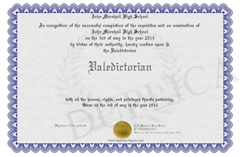 Valedictorian Certificate