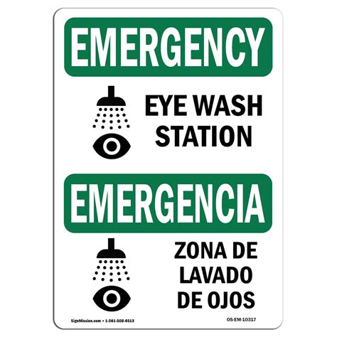 Osha Emergency Sign Eye Wash Station Bilingual Made In The Usa