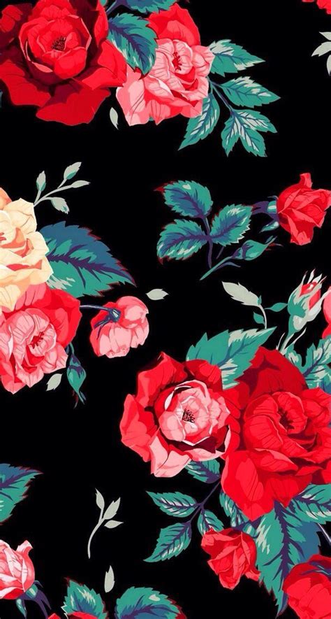Black Red Floral Roses Print Iphone Phone Wallpaper Background Lock
