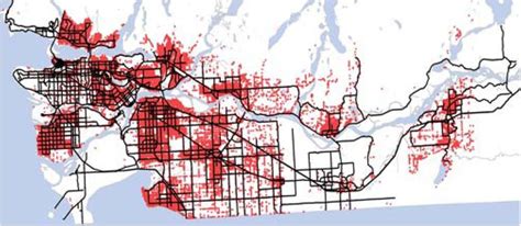 Crime Distribution In Metro Vancouver Red Dots Show Crime Locations