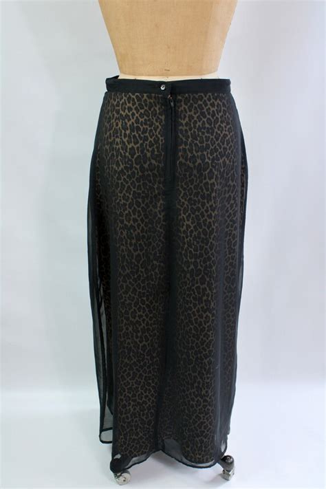 80s Leopard Print Maxi Skirt Vintage 1980s Black An Gem