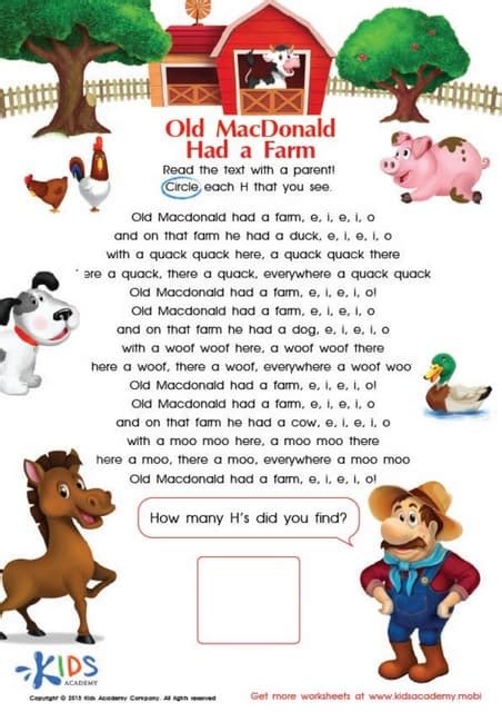 Old Mcdonald Lyrics And Coloring Pages Pdf