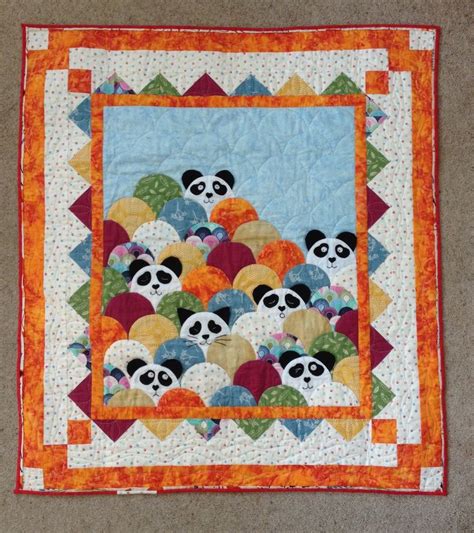 Panda Baby Quilt With A Lurking Kitty As A Hidden Guest Clamshell