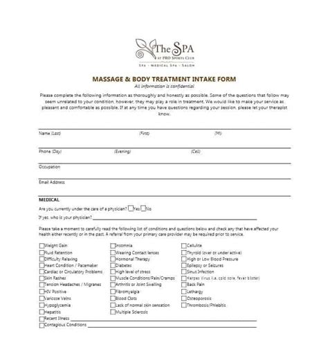 Best Massage Intake Forms For Any Client Printable Templates Massage Intake Forms