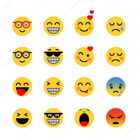 Set Of Emoticons Expressions Face Icons Simple Flat Illustration