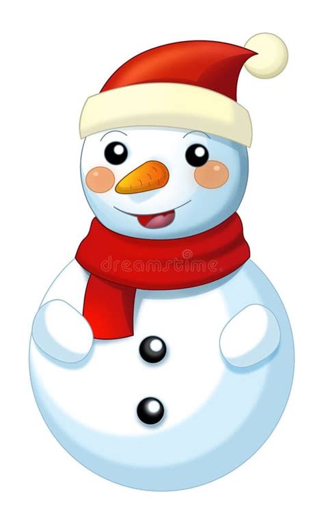 Happy Cartoon Snowmen Smiling And Watching Isolated Stock