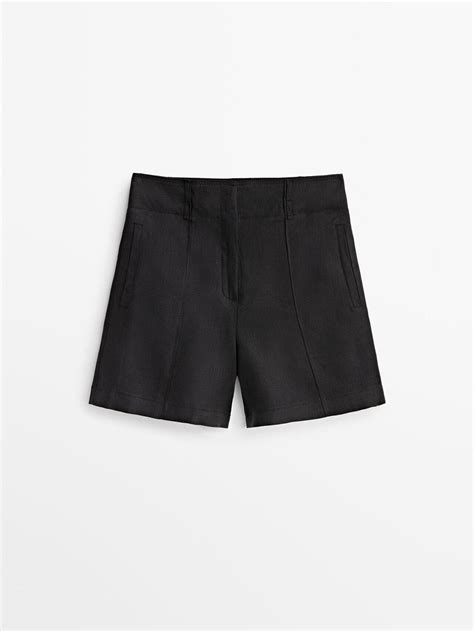 Massimo Dutti Linen Bermuda Shorts With Seams In Black Lyst