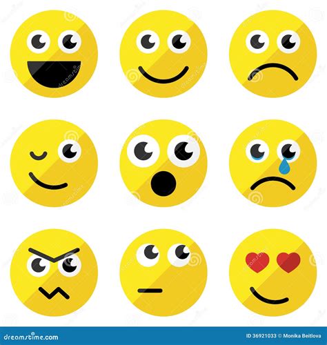 Basic Face Emojis Emoticons Emotions Flat Vector Illustration Symbols