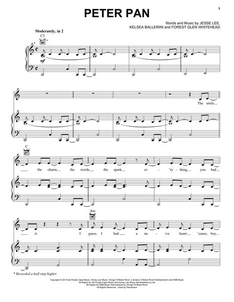 Peter Pan Sheet Music Kelsea Ballerini Piano Vocal And Guitar Chords