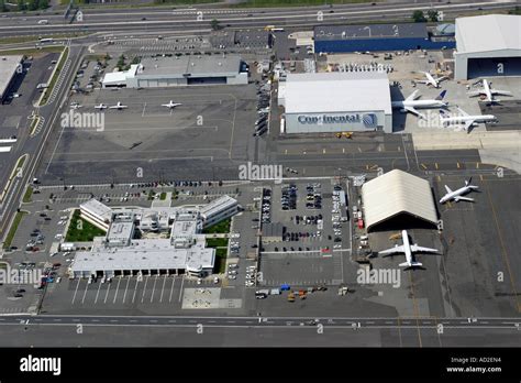 Aerial View Of Commercial Airline Operation At Newark Liberty Stock
