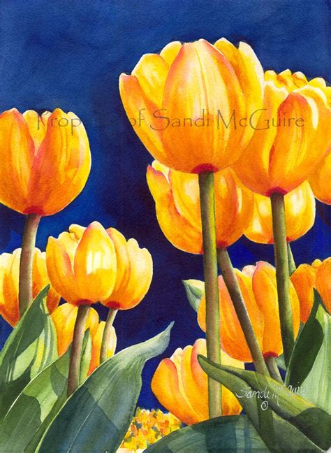Watercolor Print Yellow Tulips By Sandi Mcguire Etsy