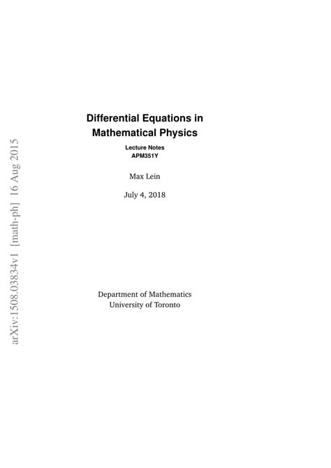 Pdf Differential Equations Of Mathematical Physics