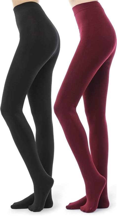 2 Pairs Fleece Lined Tights For Women 100d Opaque Warm Winter
