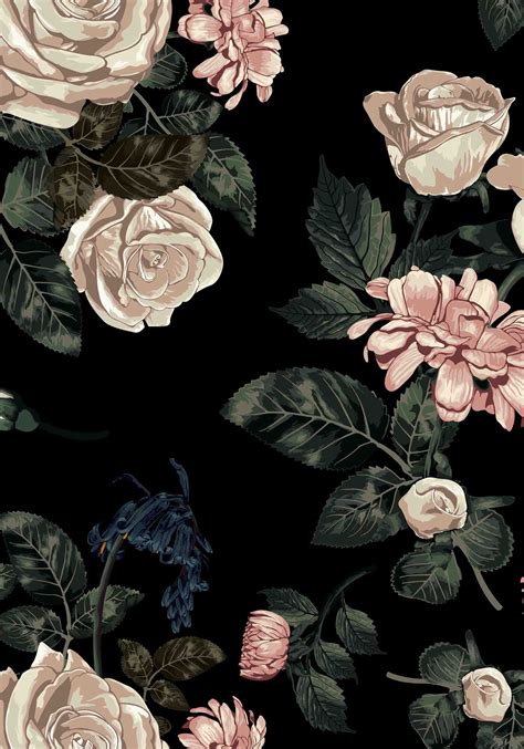 Black Floral Print Background
