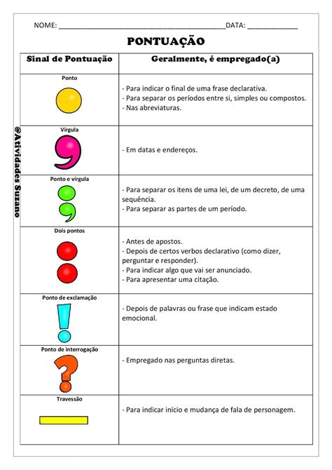 Atividades Sobre Os Sinais De Pontuação