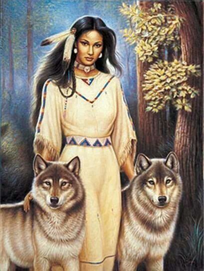 Woman With Wolves Cabloca Jurema Nativos Americanos Arte Americana