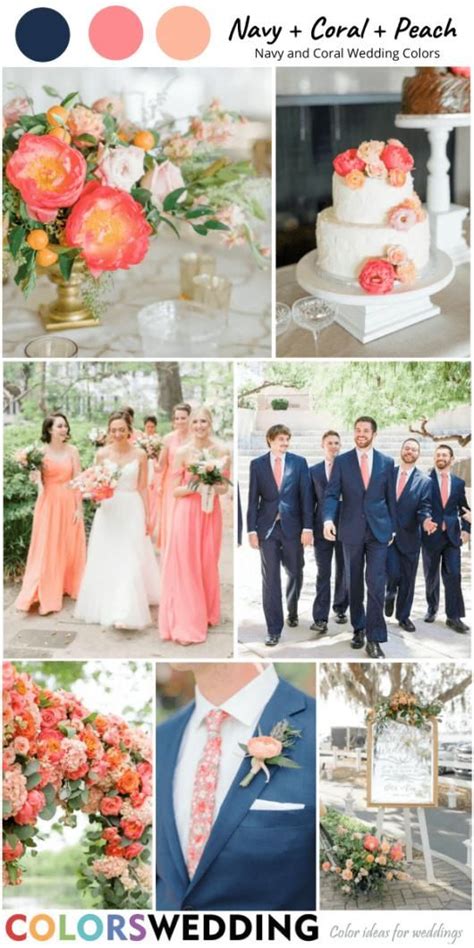 Navy Blue And Coral And Peach Wedding White Gown Coral And Peach