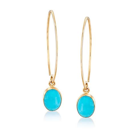 Turquoise Drop Earrings In Kt Yellow Gold Ross Simons Turquoise