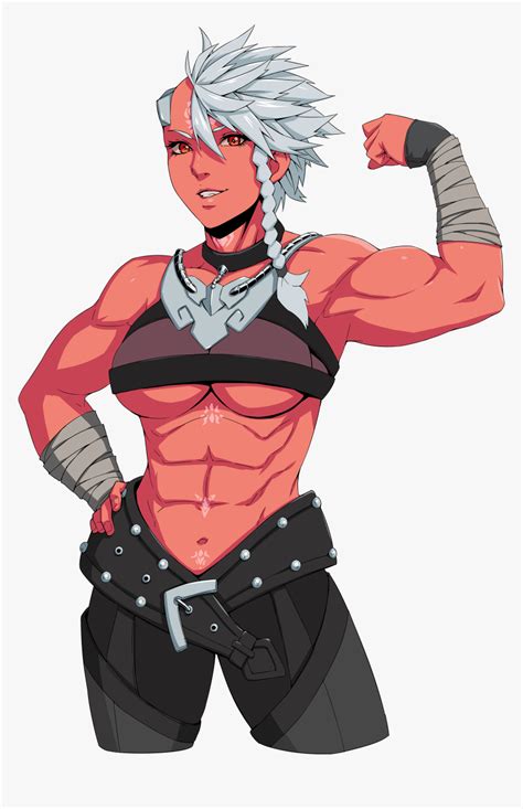Red Skin Female Oni Png Download Girl Flexing Muscles Anime