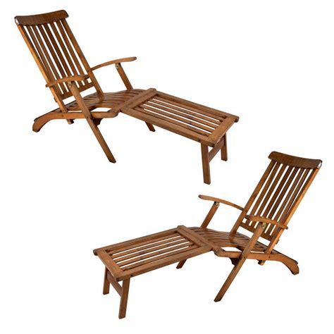 They look great on our brand new deck! Pair of Nautical Ship's Teak Deck Chairs with Footrest at ...
